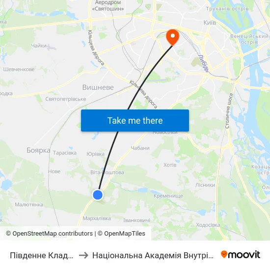 Південне Кладовище to Національна Академія Внутрішніх Справ map