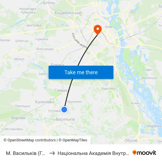 М. Васильків (Городок) to Національна Академія Внутрішніх Справ map