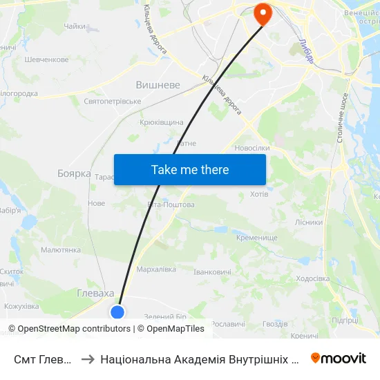 Смт Глеваха to Національна Академія Внутрішніх Справ map