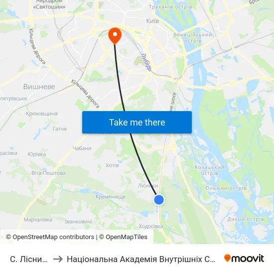С. Лісники to Національна Академія Внутрішніх Справ map