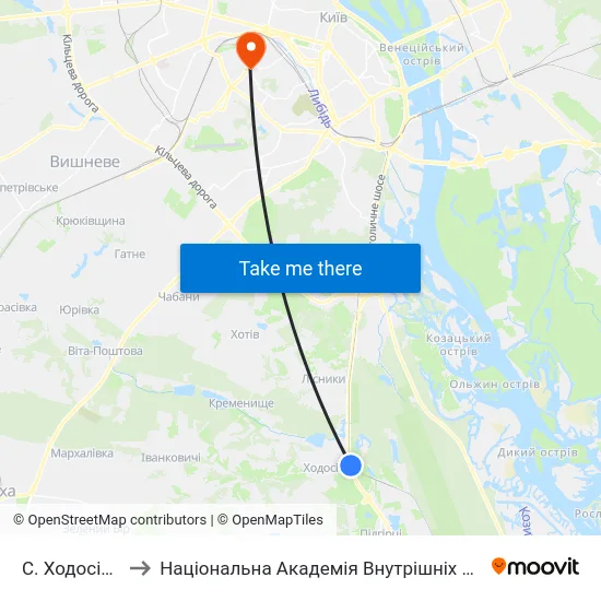 С. Ходосівка to Національна Академія Внутрішніх Справ map