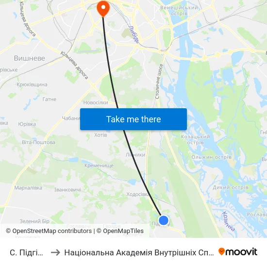 С. Підгірці to Національна Академія Внутрішніх Справ map