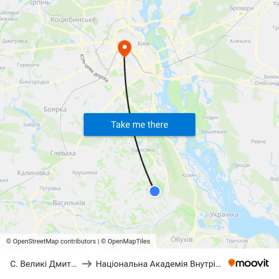 С. Великі Дмитровичі to Національна Академія Внутрішніх Справ map