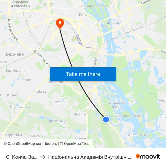 С. Конча-Заспа to Національна Академія Внутрішніх Справ map