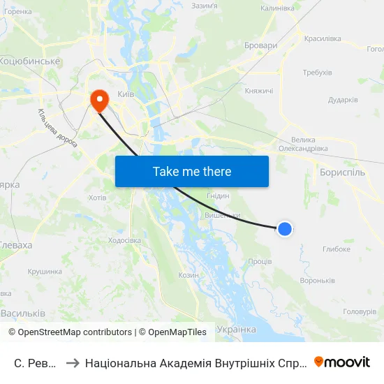 С. Ревне to Національна Академія Внутрішніх Справ map