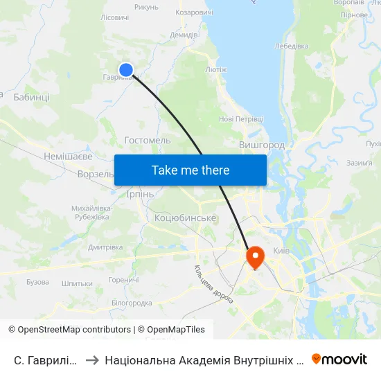 С. Гаврилівка to Національна Академія Внутрішніх Справ map