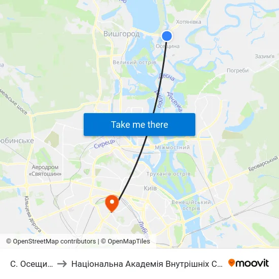 С. Осещина to Національна Академія Внутрішніх Справ map