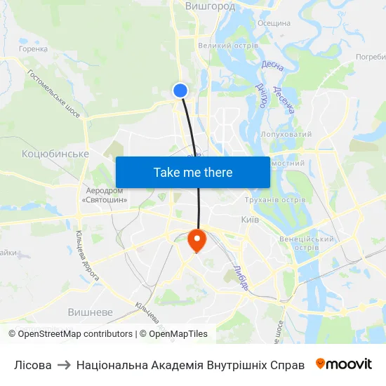 Лісова to Національна Академія Внутрішніх Справ map