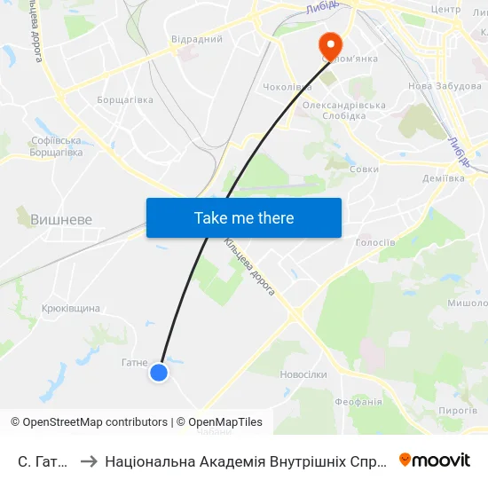 С. Гатне to Національна Академія Внутрішніх Справ map