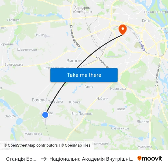 Станція Боярка to Національна Академія Внутрішніх Справ map