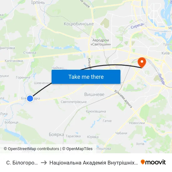 С. Білогородка to Національна Академія Внутрішніх Справ map