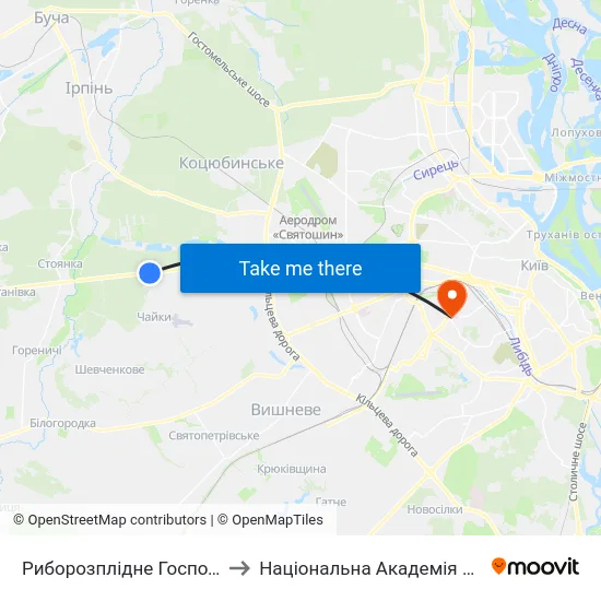 Риборозплідне Господарство Нивка to Національна Академія Внутрішніх Справ map