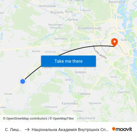 С. Лишня to Національна Академія Внутрішніх Справ map