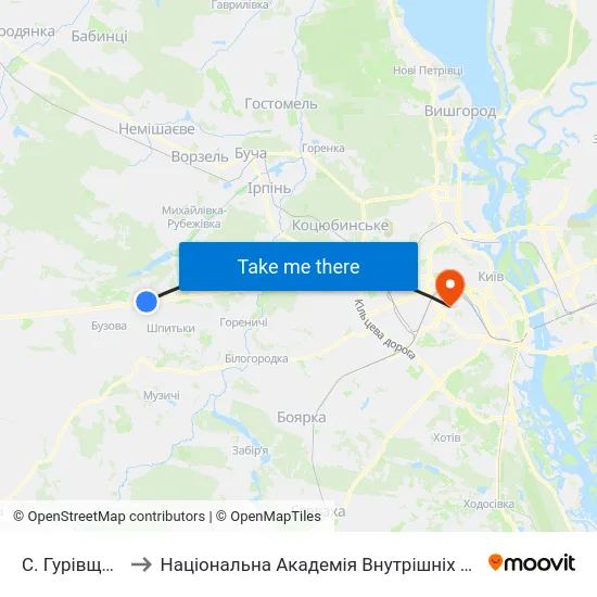 С. Гурівщина to Національна Академія Внутрішніх Справ map