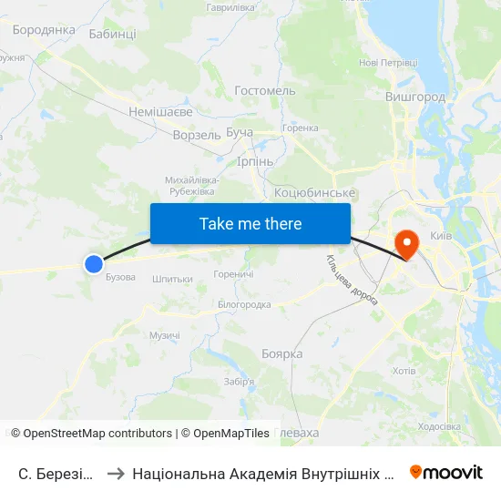 С. Березівка to Національна Академія Внутрішніх Справ map