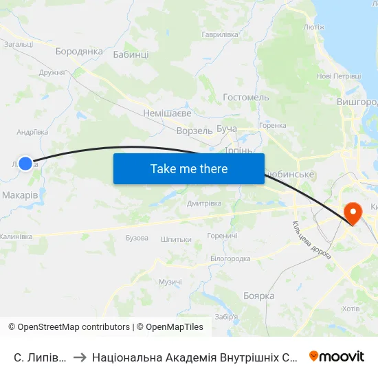 С. Липівка to Національна Академія Внутрішніх Справ map