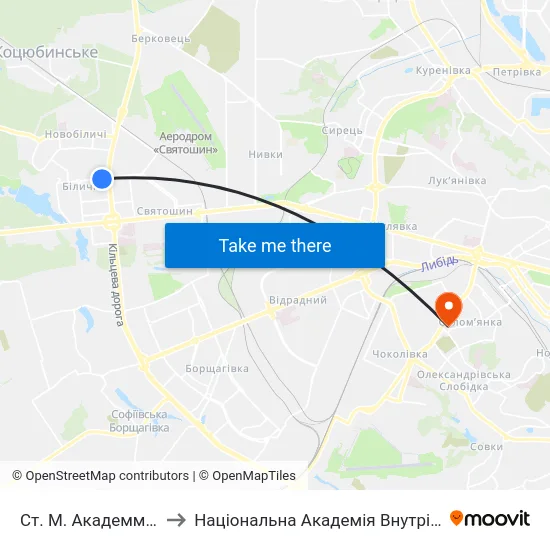 Ст. М. Академмістечко to Національна Академія Внутрішніх Справ map