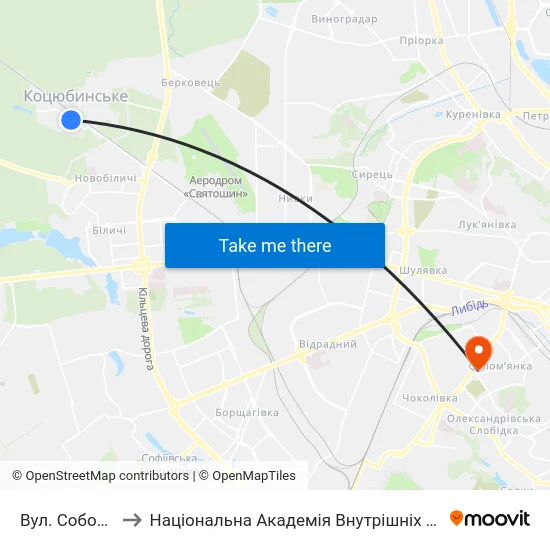 Вул. Соборна to Національна Академія Внутрішніх Справ map