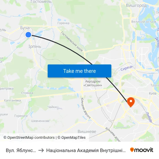 Вул. Яблунська to Національна Академія Внутрішніх Справ map