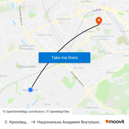 С. Крюківщина to Національна Академія Внутрішніх Справ map