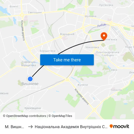 М. Вишневе to Національна Академія Внутрішніх Справ map