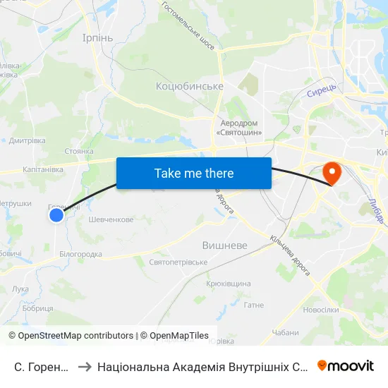 С. Гореничі to Національна Академія Внутрішніх Справ map