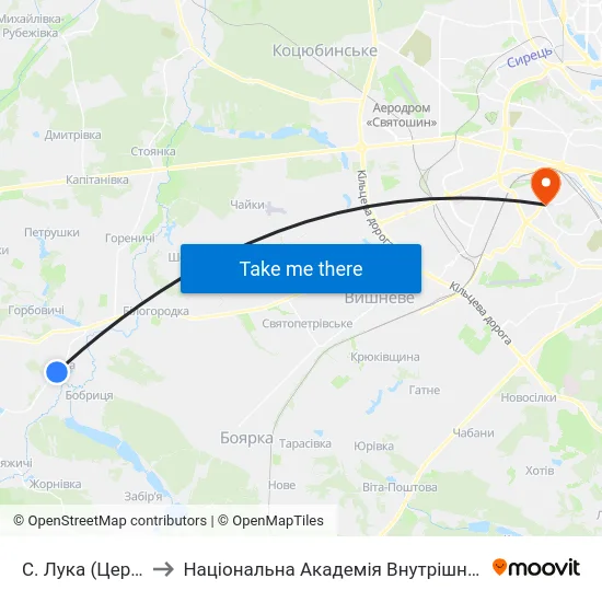 С. Лука (Церква) to Національна Академія Внутрішніх Справ map