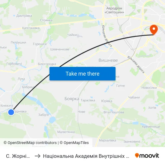 С. Жорнівка to Національна Академія Внутрішніх Справ map