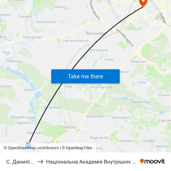 С. Данилівка to Національна Академія Внутрішніх Справ map