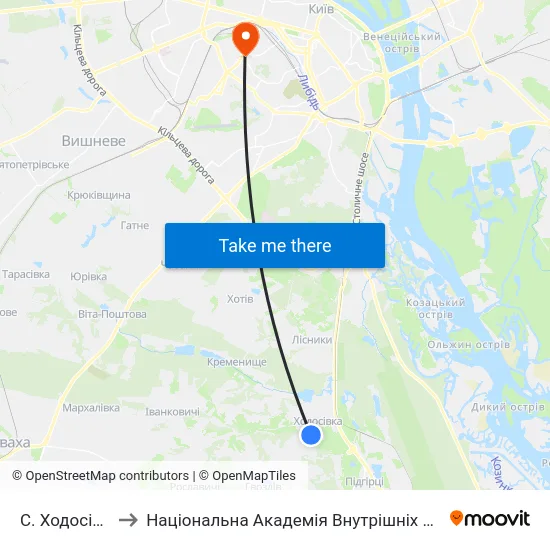 С. Ходосівка to Національна Академія Внутрішніх Справ map