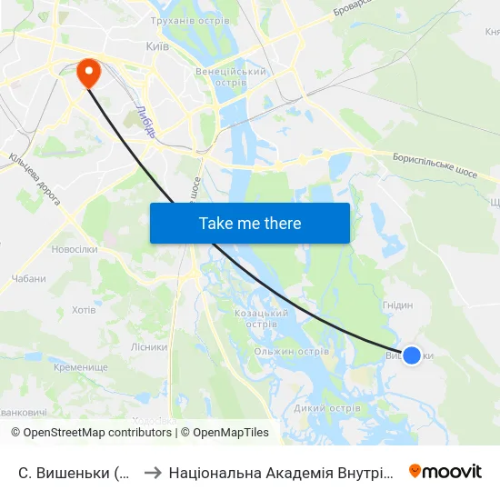 С. Вишеньки (Центр) to Національна Академія Внутрішніх Справ map