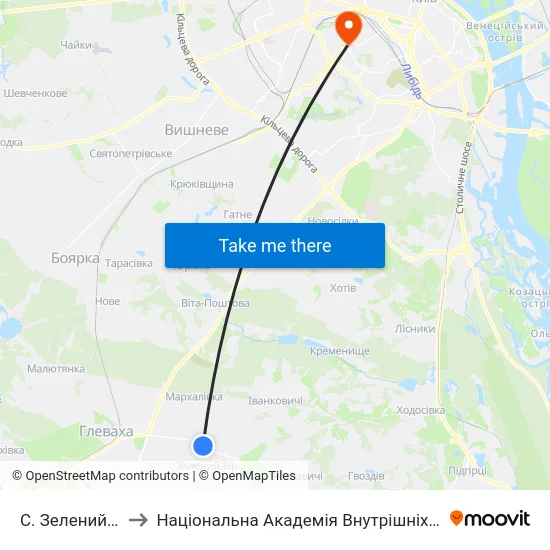 С. Зелений Бір to Національна Академія Внутрішніх Справ map