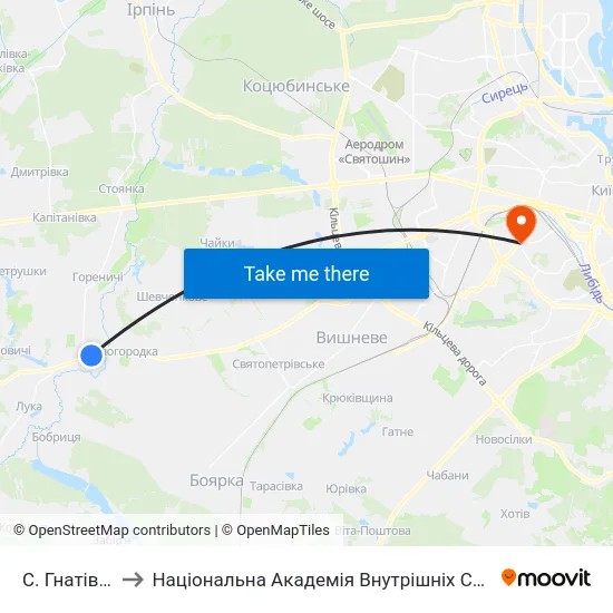 С. Гнатівка to Національна Академія Внутрішніх Справ map