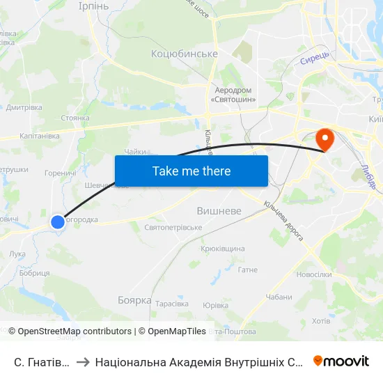С. Гнатівка to Національна Академія Внутрішніх Справ map