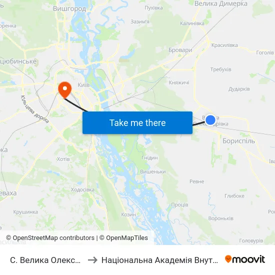 С. Велика Олександрівка to Національна Академія Внутрішніх Справ map