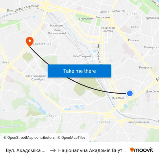Вул. Академіка Філатова to Національна Академія Внутрішніх Справ map