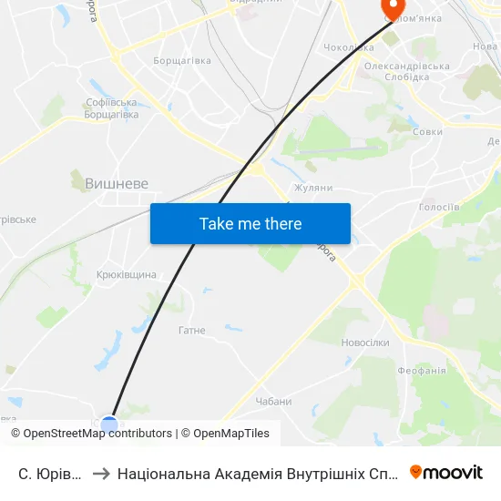 С. Юрівка to Національна Академія Внутрішніх Справ map