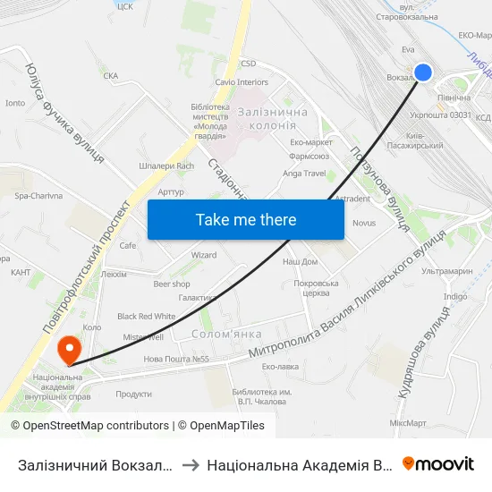 Залізничний Вокзал Центральний to Національна Академія Внутрішніх Справ map
