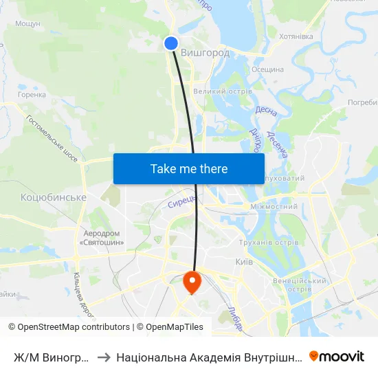 Ж/М Виноградар to Національна Академія Внутрішніх Справ map