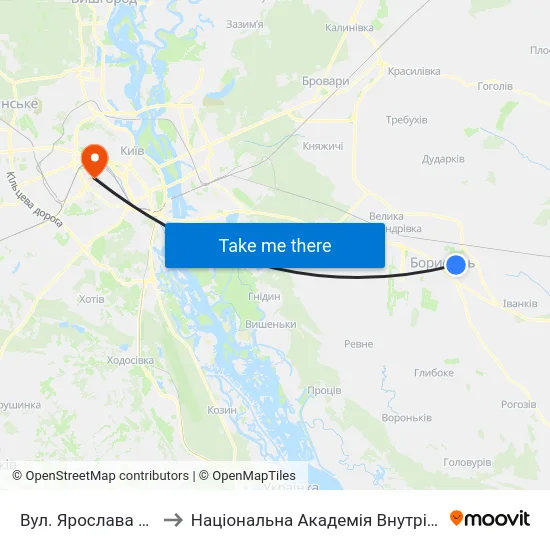 Вул. Ярослава Гашека to Національна Академія Внутрішніх Справ map