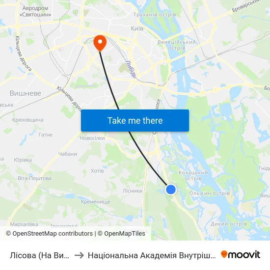 Лісова (На Вимогу) to Національна Академія Внутрішніх Справ map