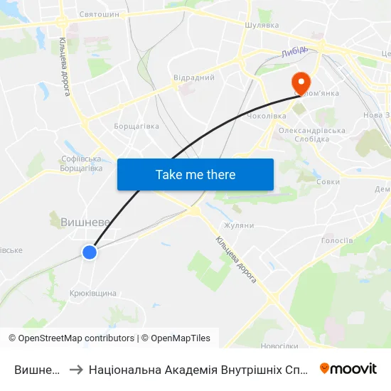 Вишневе to Національна Академія Внутрішніх Справ map