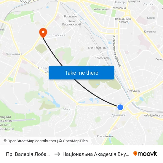 Пр. Валерія Лобановського to Національна Академія Внутрішніх Справ map