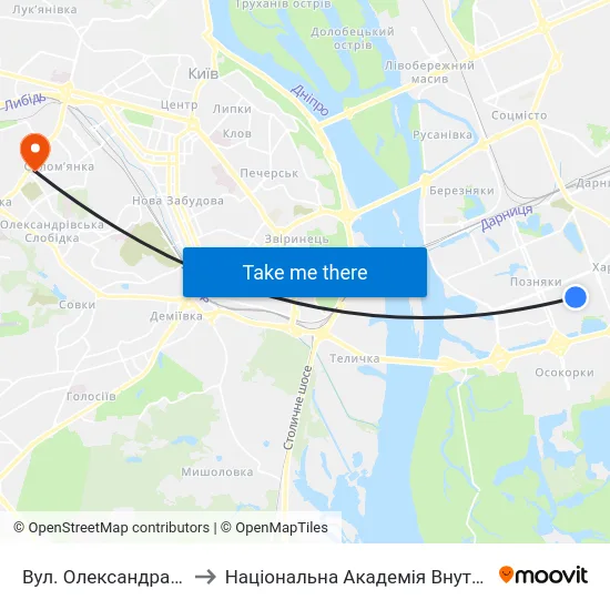 Вул. Олександра Кошиця to Національна Академія Внутрішніх Справ map