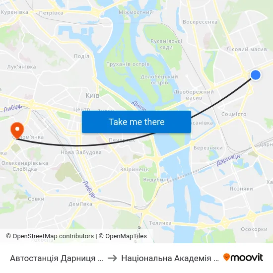 Автостанція Дарниця (Платформа №8) to Національна Академія Внутрішніх Справ map