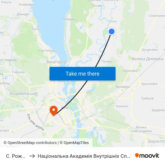 С. Рожни to Національна Академія Внутрішніх Справ map