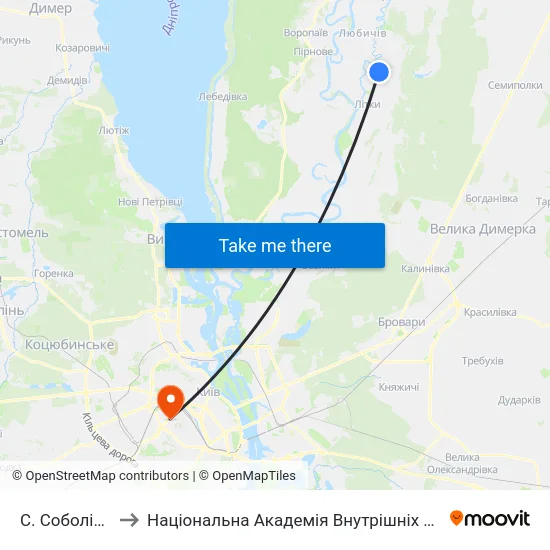 С. Соболівка to Національна Академія Внутрішніх Справ map