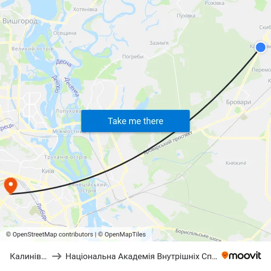Калинівка to Національна Академія Внутрішніх Справ map