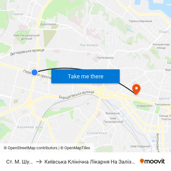 Ст. М. Шулявська to Київська Клінічна Лікарня На Залізничному Транспорті №1 map