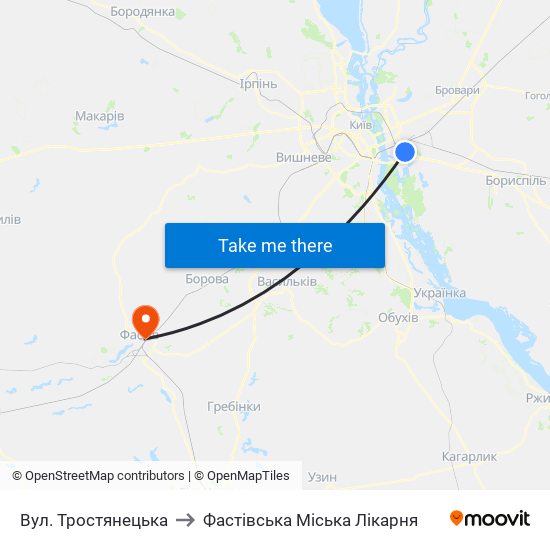 Вул. Тростянецька to Фастівська Міська Лікарня map